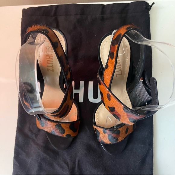 SCHUTZ Suede-trimmed leopard-print calf hair sandals - Picture 5 of 9